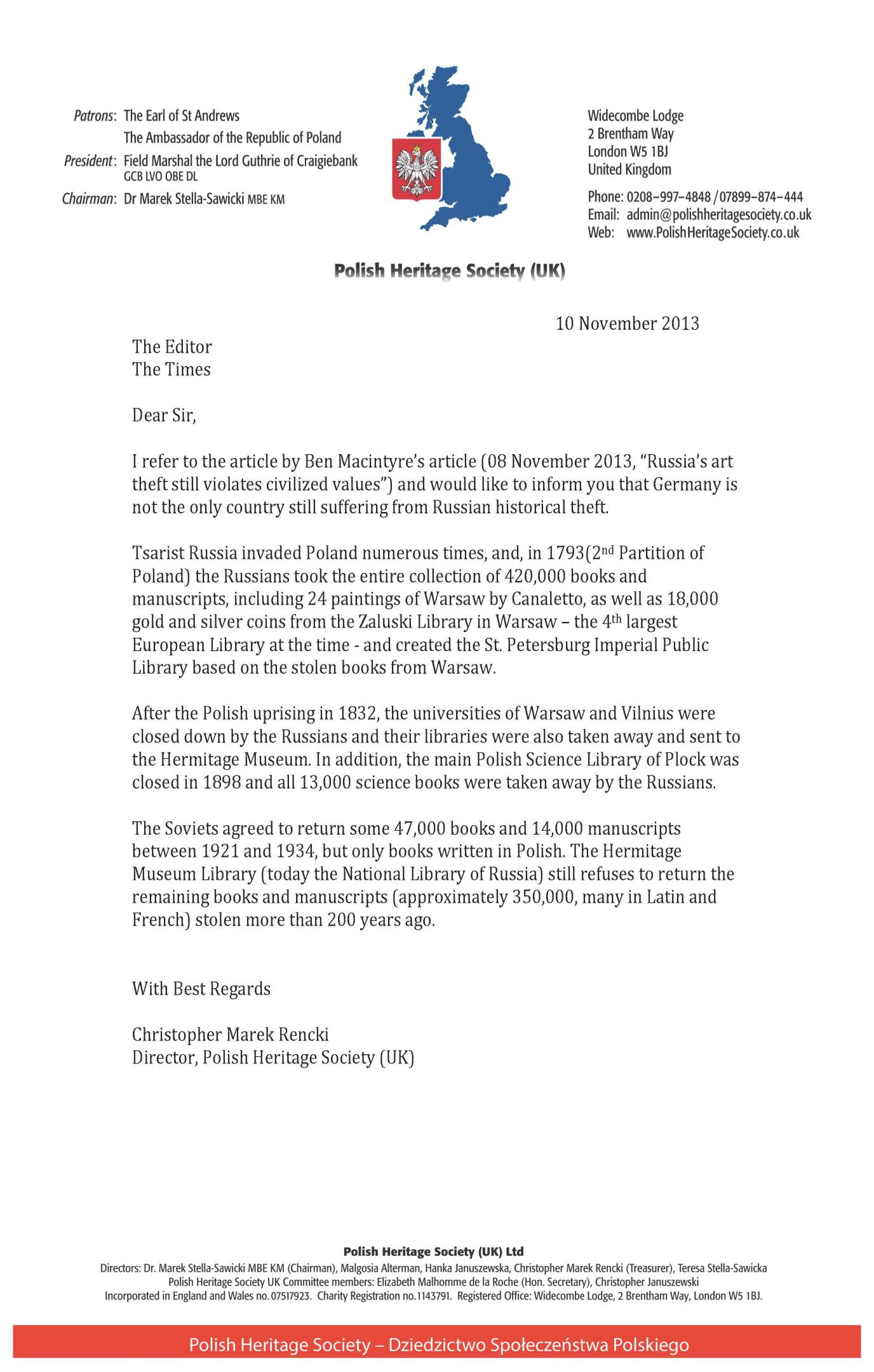 PHS Letter to The Times - 10-11-2013