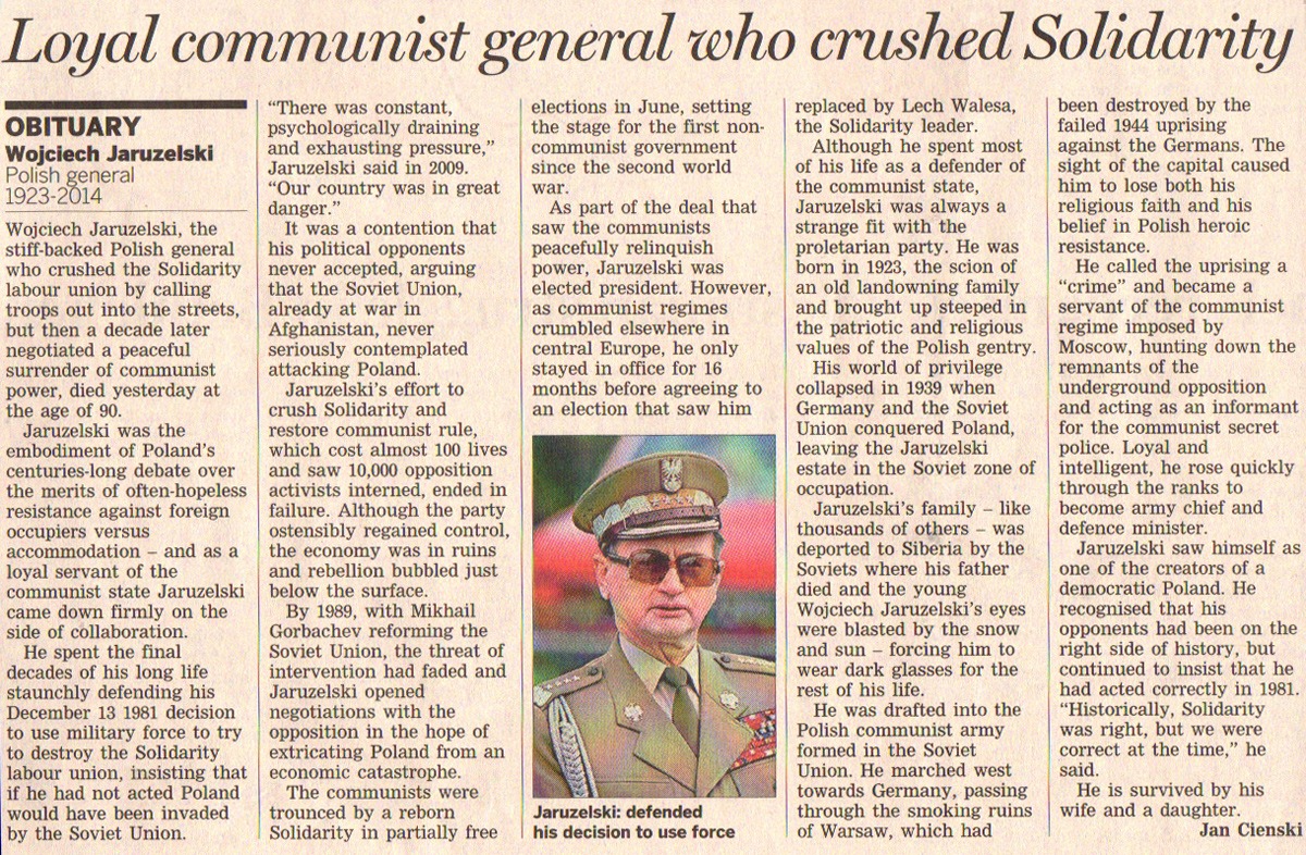 General Wojciech Jaruzelski - Financial Times Obituary 2014